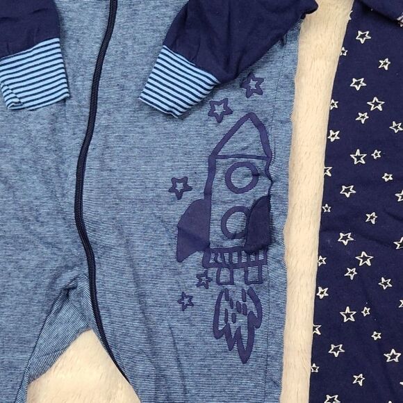 Gerber Organic Cotton 3-6M Footed Pajamas 4pc lot Newborn Baby Onesie Blue PJs - Picture 3 of 7